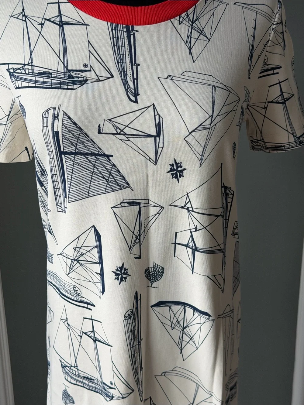 Tory Burch Nautical Print Short-Sleeve Shift Dress - Red Trim